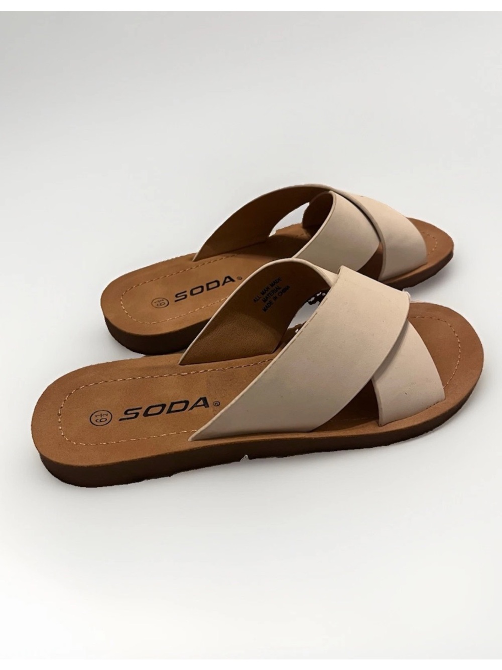 SODA Beige Crisscross Slide Sandals